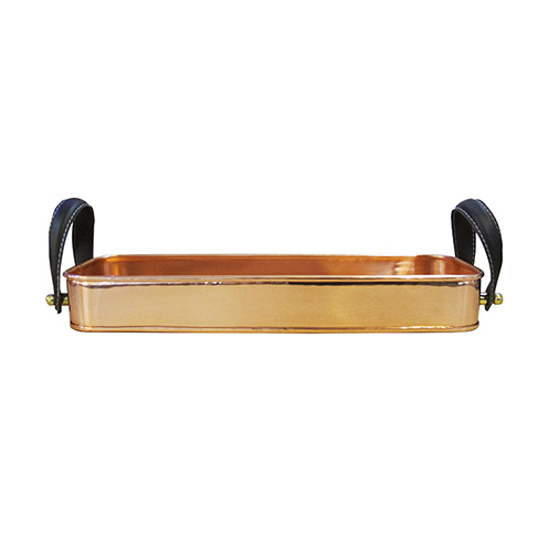 Copper Tray with Leather Look Handles - 46-83-770