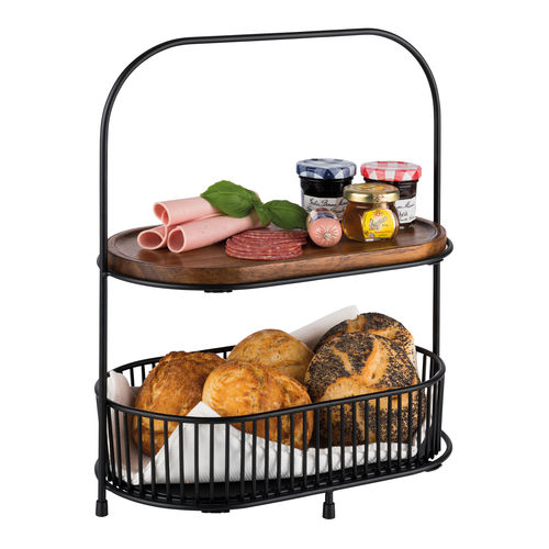 5 Piece Set (includes 2 Tier Serving Stand with 2 x Removable Black Metal Baskets & 2 x Oiled Acacia Wood Boards) - 30336 (Pack of 1)