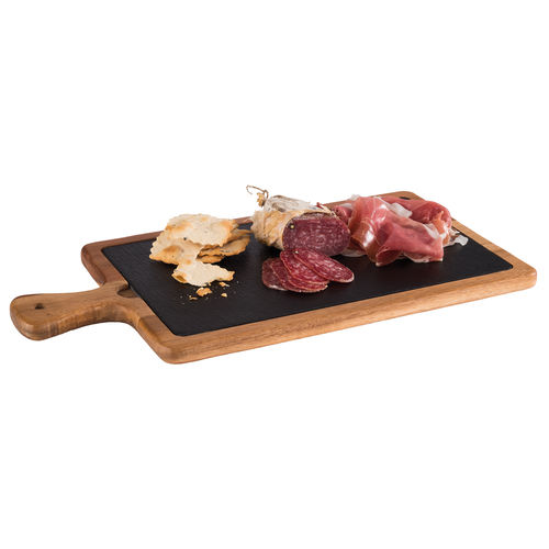 Acacia Wood Serving Board with Slate Tray inset 33 x 20cm - 811 (Pack of 1)