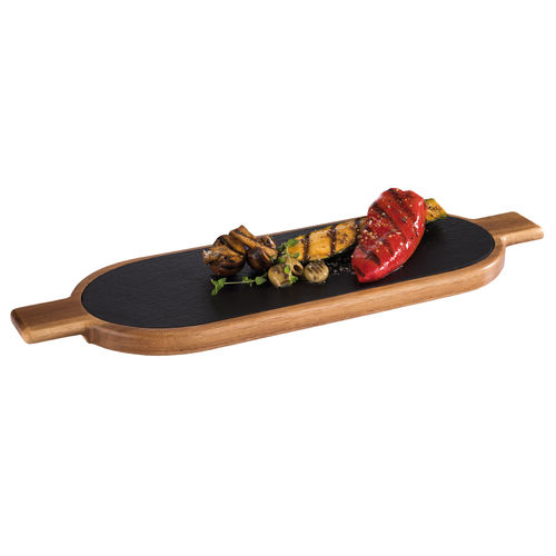 Acacia Wood Serving Board with Slate Tray inset 40 x 15cm - 812 (Pack of 1)