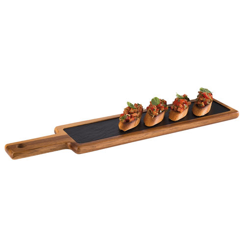Acacia Wood Serving Board with Slate Tray inset 43 x 12cm - 813 (Pack of 1)