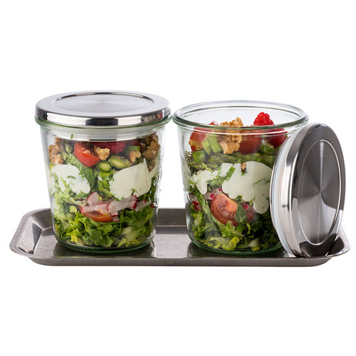 2 piece Weck Set (includes 2 x Glasses & 2 x Stainless Steel Lids) - 82240 (Pack of 1)