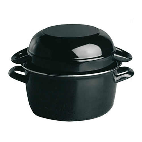 Black Enamelled Mussel Pot with Lid 18x12cm - 2Litre - M00625 (Pack of 1)