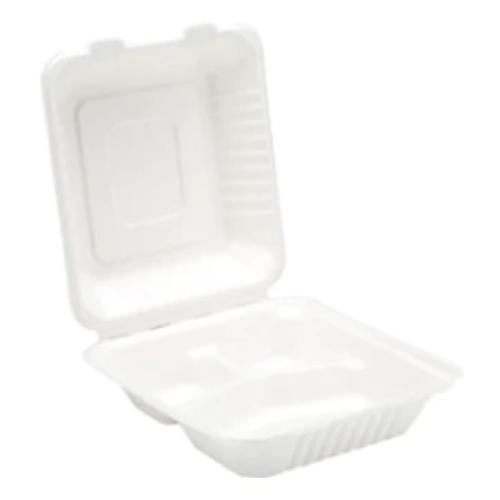 Bagasse 2 Compartment Clamshell Lunch Box