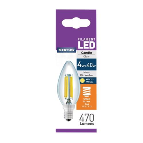 Status Filament LED Candle SES Warm White Light Bulb 4/40w