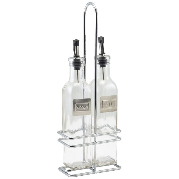 Square Glass Oil & Vinegar With Chrome Stand - 2016 (Pack of 1)