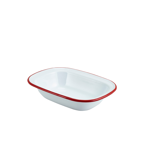 Enamel Rect. Pie Dish White with Red Rim 20cm - 44020WHR