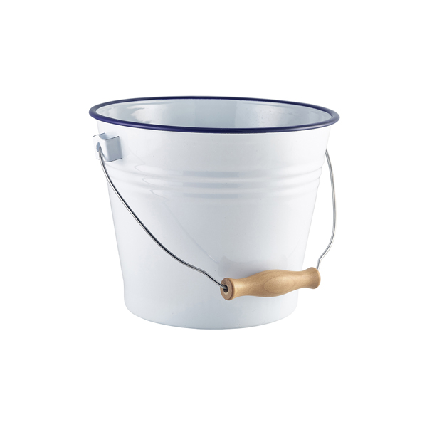 Enamel Bucket White with Blue Rim 22cm Dia - 58522 (Pack of 4)
