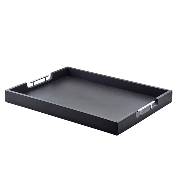 GenWare Solid Black Butlers Tray with Metal Handles 65 x 49cm - BTM6549BK (Pack of 1)