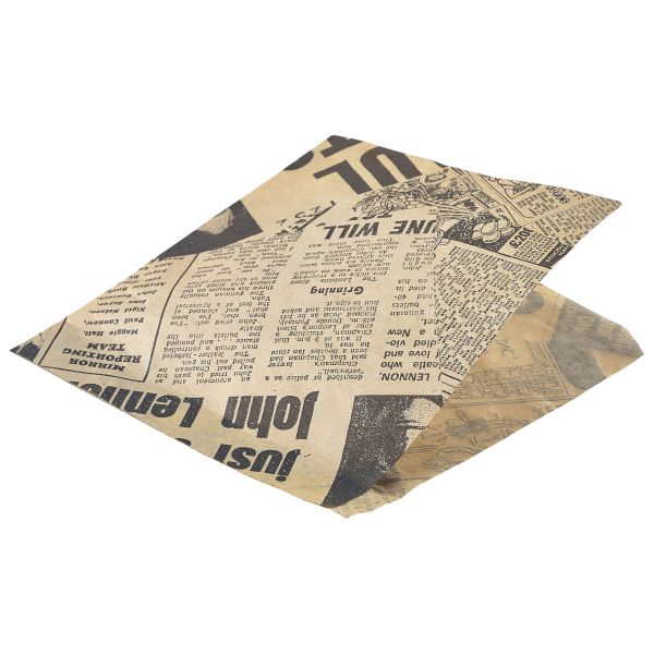 Greaseproof Paper Bags Brown Newspaper Print 17.5 x 17.5cm - PN0829PBG