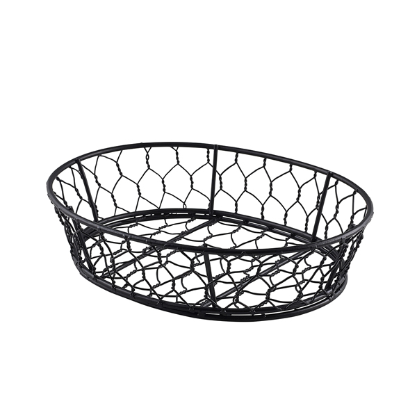 Genware Oval Black Wire Basket 24 x 18 x 6cm - WB2418BK (Pack of 6)