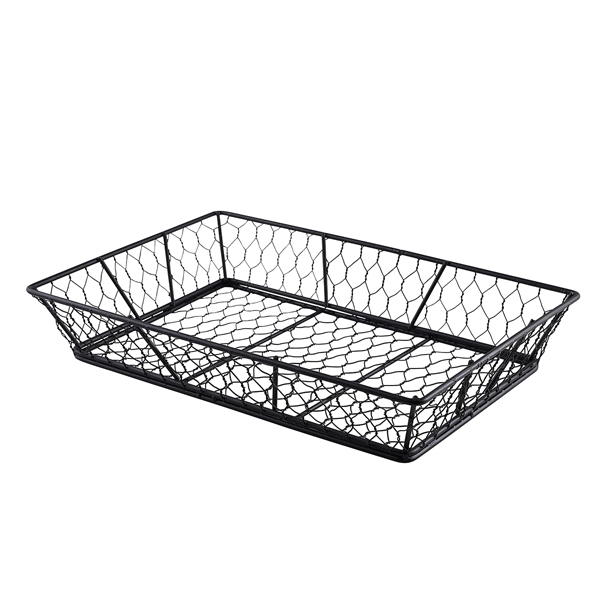 Genware Rectangular Black Wire Basket 31.5 x 21.5 x 6cm - WB3121BK (Pack of 6)