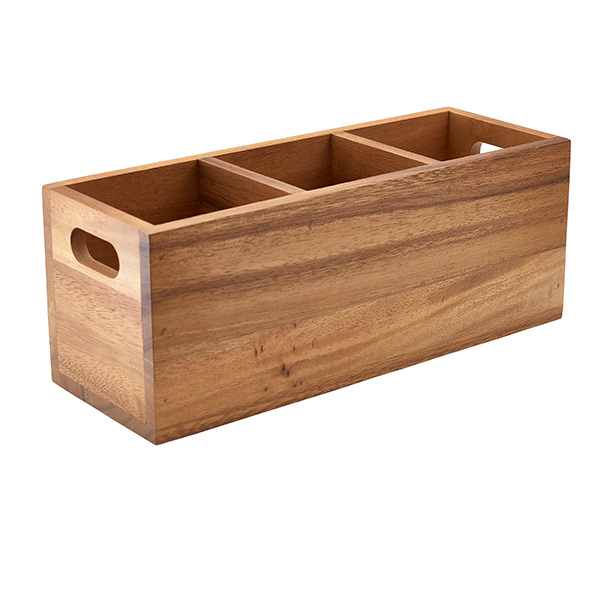 GenWare Acacia Wood 3 Compartment Cutlery Box - WDCB-3 (Pack of 1)