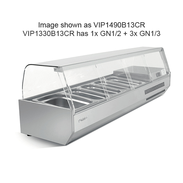 INFRICO 1/3 GASTRONORM PREP TOP WITH GLASS COVER 1328MM(W) - VIP1330B13CR