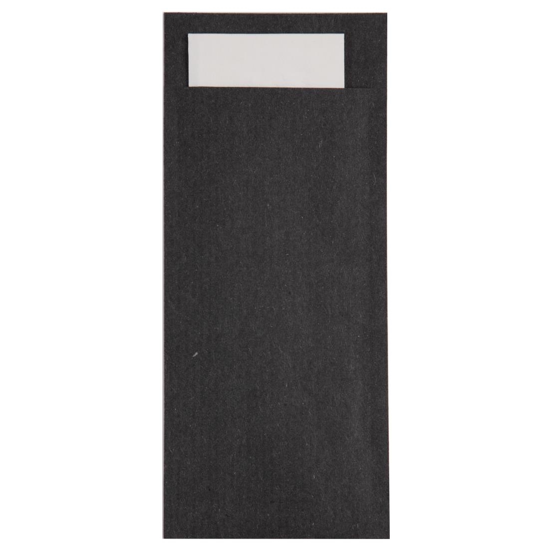 Europochette Kraft Black Cutlery Pouch with White Napkin (Pack of 600)