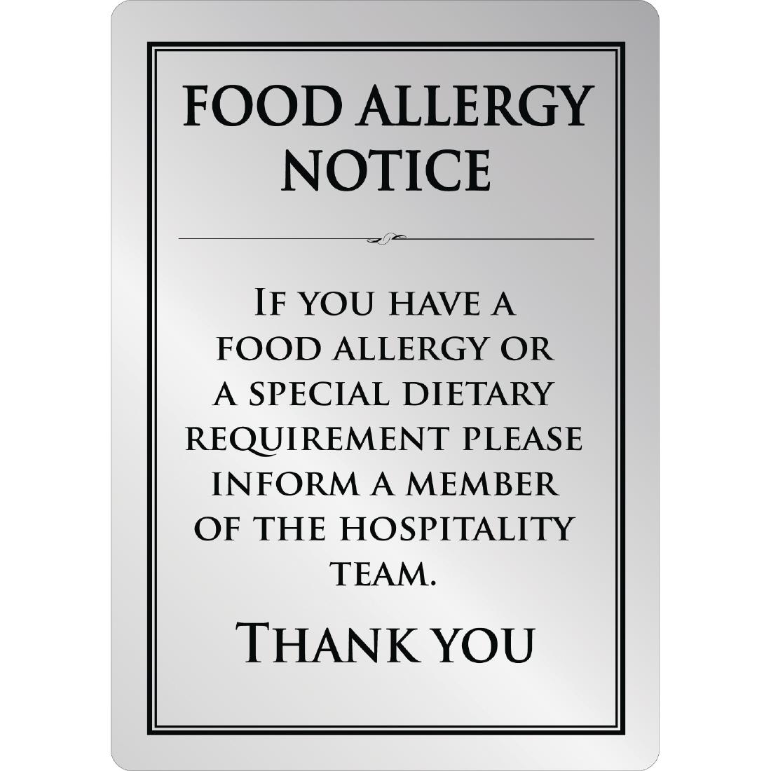 Brushed Steel Food Allergy Sign A5