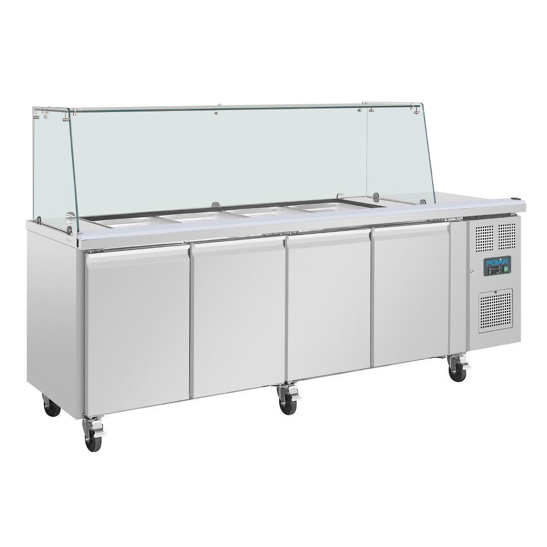 Polar U-Series GN Saladette Counter with Square Sneeze Guard 4 Door